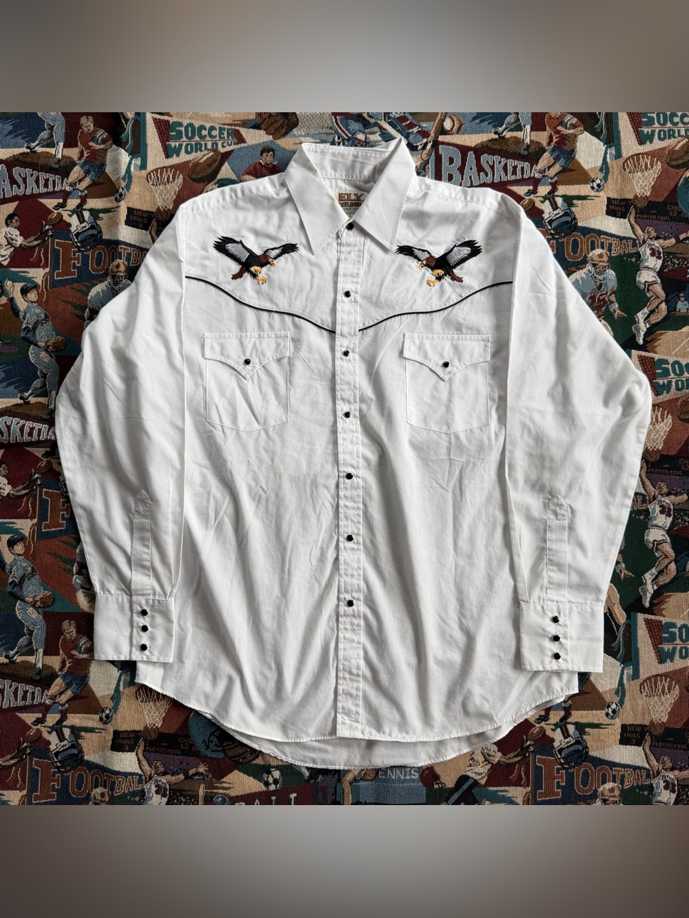 Men’s Ely Cattleman White Cowboy Pearl Snap Embroidered Eagles Shirt